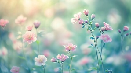 Obraz premium Delicate Pink Flowers in a Serene Pastel Garden