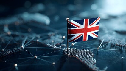 United Kingdom Global Network Connection Digital Flag Map