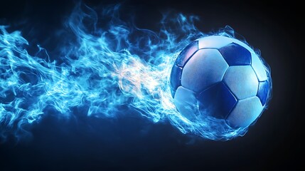 Fototapeta premium Soccer Ball Engulfed in Fiery Blue Flames with Transparent Background