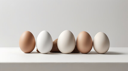 White and brown eggs on white background. 3d render illustration.