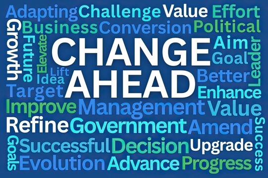 Change Ahead Word Cloud on Blue Background