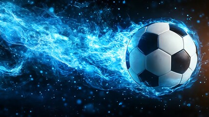 Naklejka premium Soccer Ball White & Black with Blue Energy Trails on Transparent Background