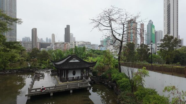 Hong Kong, China - April 18, 2025: Kowloon Walled City Park in Hong Kong
