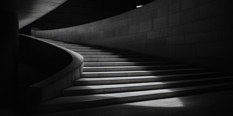 Obraz premium Monochromatic Stairwell: Architectural Light and Shadow Play in Modern Design