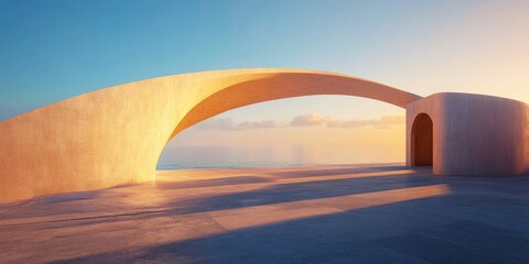 Stunning Coastal Sunset View Through Modern Architectural Archway