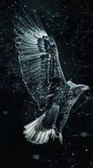Digital Eagle Soaring, Abstract Starry Night Sky