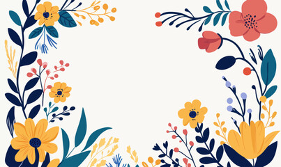 Obraz premium Colorful Minimalist Floral Border Illustration in Flat Vector Style for Elegant Designs