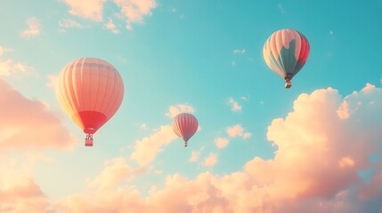 Fototapeta premium Pastel Hot Air Balloons Drifting in a Serene Sky