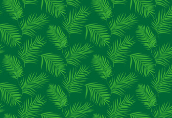 Seamless pattern with palm leaves on dark green background. Vector hand drawn illustration. Hand drawn