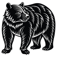 Black and White Bear Silhouette, Isolated Animal Image, Monochrome Wildlife Design