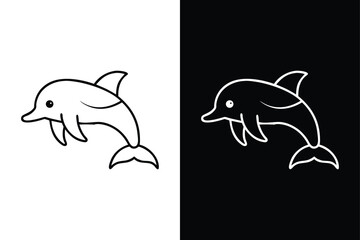 Dolphin Vector Icon. Jumping Outline in Flat Black & White Design