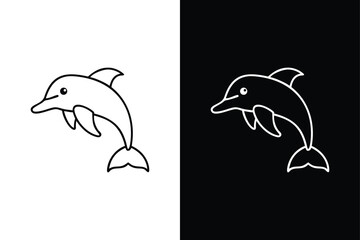 Minimal Dolphin Line Icon. Jumping Vector in Monochrome Style