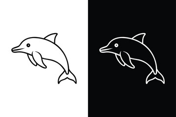Flat Jumping Dolphin Icon. Line Art Vector for UI and Apps