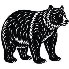 Black Bear Silhouette, Detailed Fur Texture, Wildlife Illustration, Animal Icon, Isolated