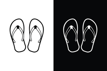 Slippers Icon Vector. Flip Flops Line Design in Black and White