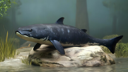 Underwater shark resting ocean floor