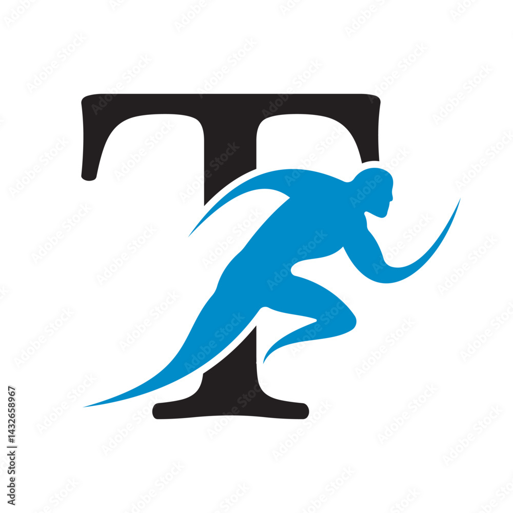 Fototapete initial running logo combine with letter t vector template