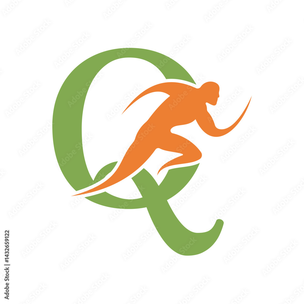 Fototapete initial running logo combine with letter q vector template