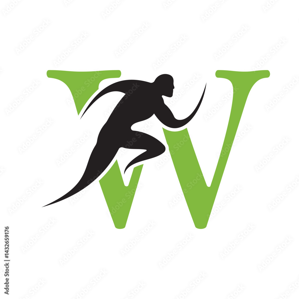 Fototapete initial running logo combine with letter w vector template