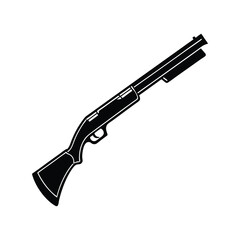 Shotgun Silhouette Black Vector Illustration – Hunting Gun Icon Isolated on White Background