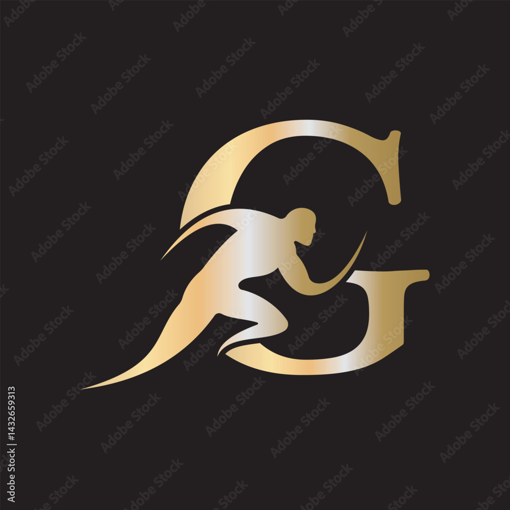 Fototapete initial running logo combine with letter g vector template