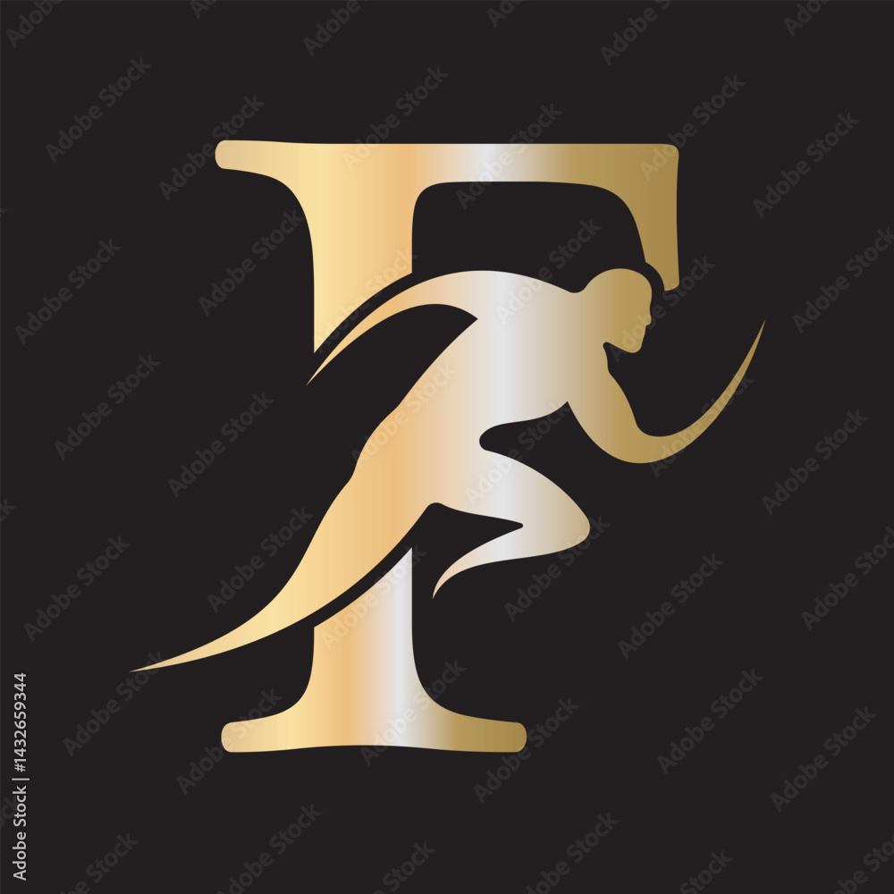 Fototapete initial running logo combine with letter f vector template