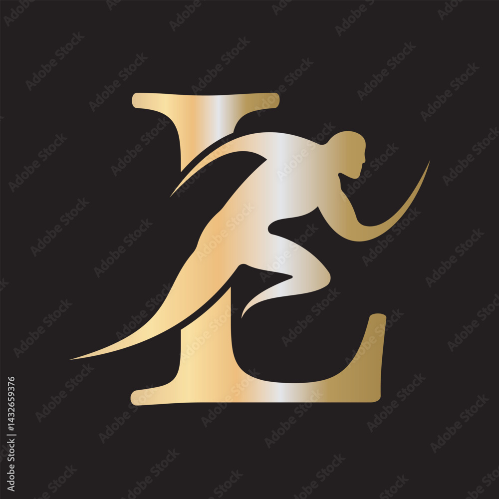 Fototapete initial running logo combine with letter l vector template