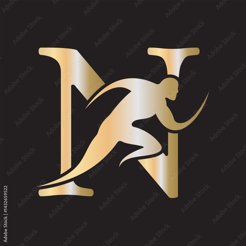 Fototapete initial running logo combine with letter n vector template