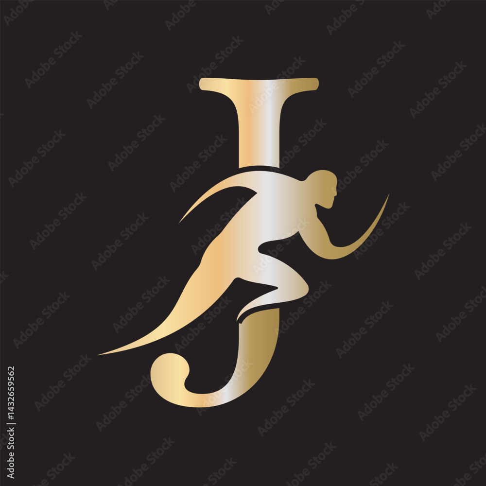 Fototapete initial running logo combine with letter j vector template