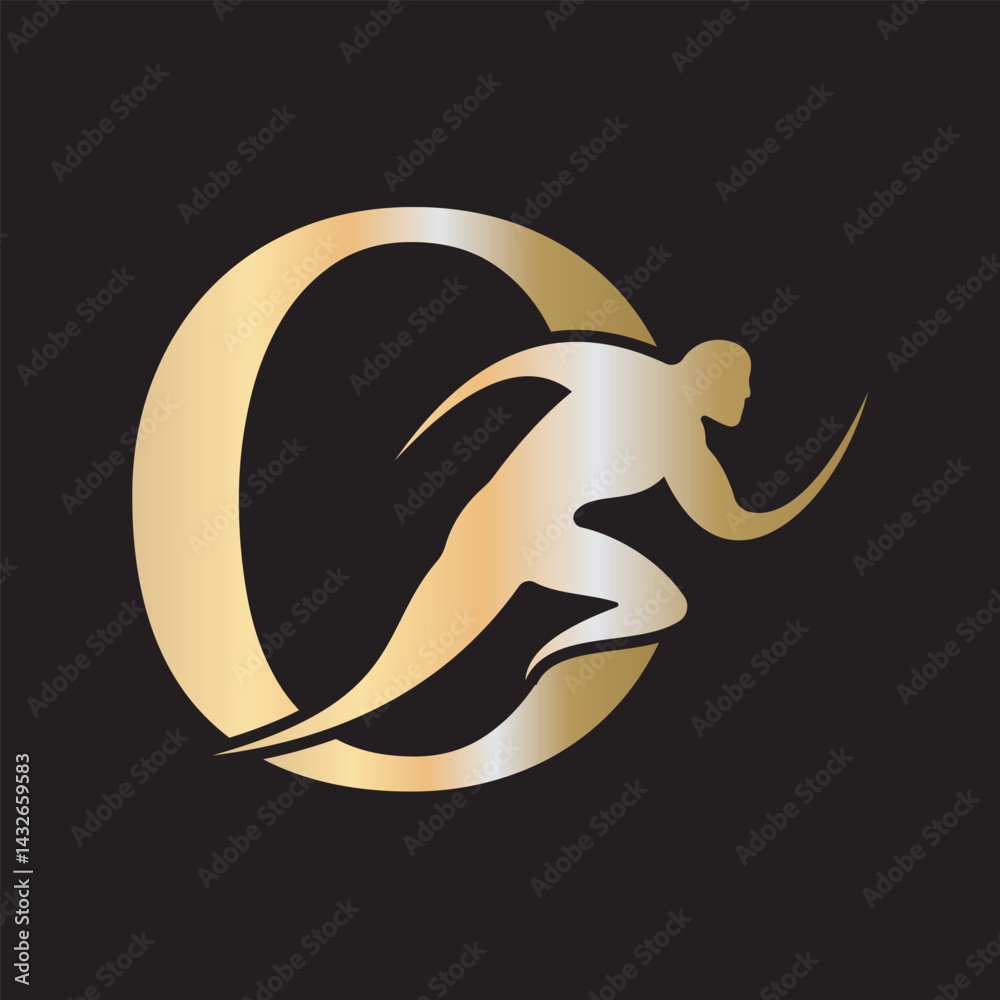 Fototapete initial running logo combine with letter o vector template