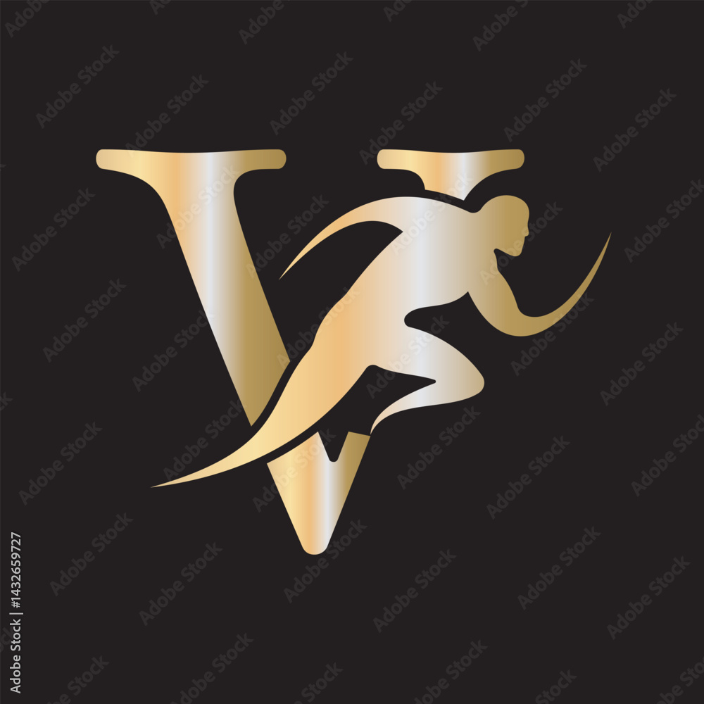 Fototapete initial running logo combine with letter v vector template