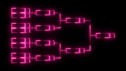 glowing neon or outline championship single elimination tournament bracket. illustration of a huge single-elimination tournament tree diagram. sports or e-sports isolated on a black background.