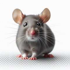 Curious gray rat isolated on transparent on white background 