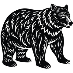 Bear Silhouette Walking Isolated on White Background, Black and White Animal Icon