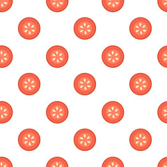 Seamless pattern with tomato slices. Summer vegetable wallpaper. Vector flat illustration.