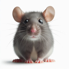Curious gray rat isolated on transparent on white background 