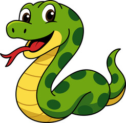 Adorable Cartoon Snake Green Illustration Perfect for Kids' Books, Designs Clipart