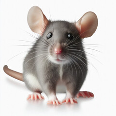 Curious gray rat isolated on transparent on white background 