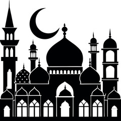 Mosque Silhouette Vector | Islamic Architecture, Dome & Minaret