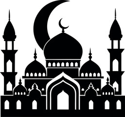 Mosque Silhouette Vector | Islamic Architecture, Dome & Minaret