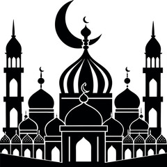 Mosque Silhouette Vector | Islamic Architecture, Dome & Minaret