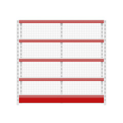 Showcase or product display rack with 5 poles. Red, grid, marketing, franchise, store. Vector