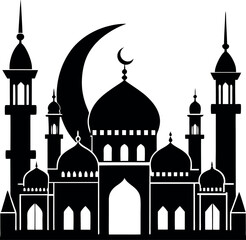 Mosque Silhouette Vector | Islamic Architecture, Dome & Minaret