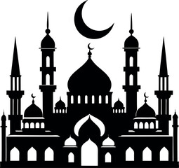 Mosque Silhouette Vector | Islamic Architecture, Dome & Minaret