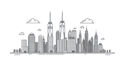 Fototapeta premium NYC Skyline, minimalist line art, city illustration