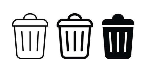 Set of Minimal Trash Bin Icons – Outline and Solid Styles