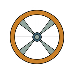 Fototapeta premium Wooden Wheel Vector Illustration. Vintage Cartwheel Graphic. Traditional Rustic Design Element.