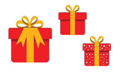 Red Gift Boxes with Yellow Ribbon – Festive Flat Icon Set