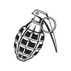 Grenade Silhouette Black Vector Illustration. Tactical Explosive Weapon Graphic.