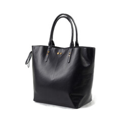 Naklejka premium Black leather tote with smooth matte finish clothing display transparent background isolated png stock